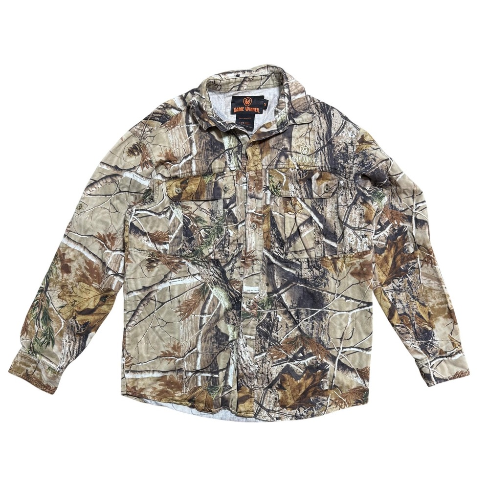 Game Winner Shirt Mens Medium Camo‎ Realtree Button Down Hunting Long Sleeve
